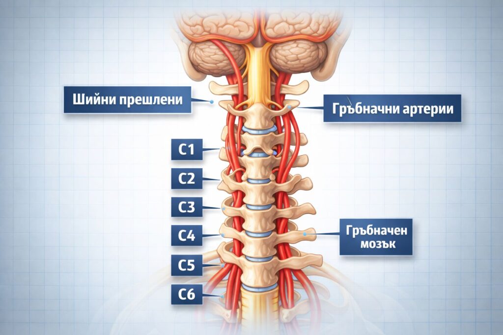 Високо кръвно налягане. А може би причината е някъде между раменете ни. 3 анатомична схема на шийни прешлени и гръбначни артерии – образователна диаграма