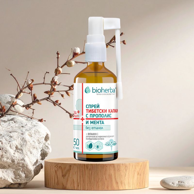 spray-za-garlo-tibetski-kapki-s-propolis-menta-i-vitamin-c-50-ml Спрей за гърло „Тибетски капки“ с прополис, мента и витамин C, без етанол, 50 мл