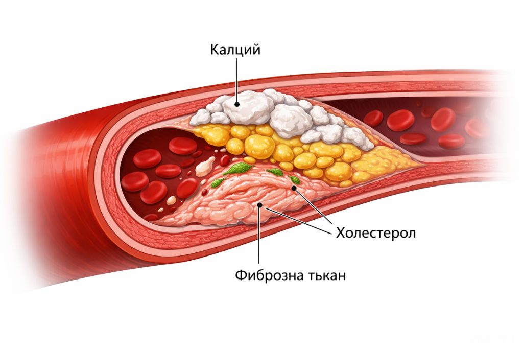 атеросклеротична плака състав калций холестерол фиброзна тъкан
