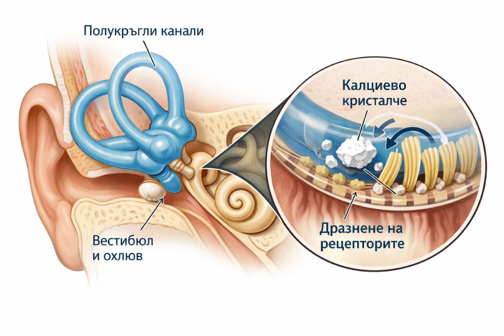 позиционен световъртеж и калциеви кристали във вътрешното ухо
